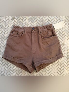 High-Waist Paperbag Women's Shorts in Brown